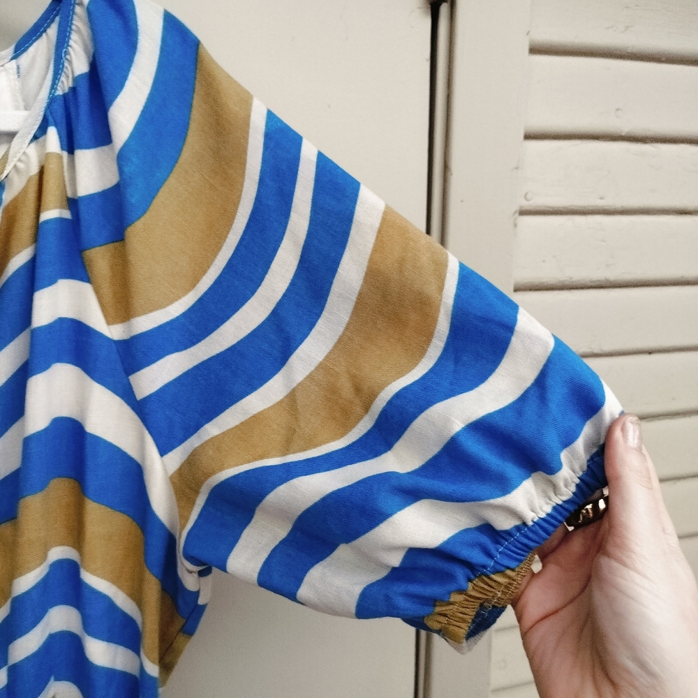 The Good Journey Short Sleeve Striped Mini Dress Blue and Yellow Size 12 - Picture 5 of 8